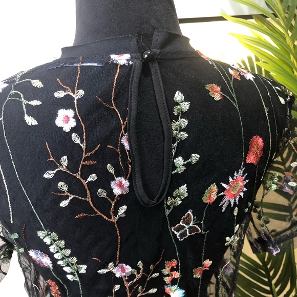 Boohoo Floral Embroidered Lace Black Mock Dress/ Swimsuit Cover Tall 6 - Picture 9 of 10